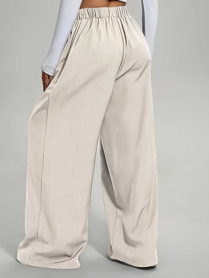 2 pezzi Pantaloni da donna eleganti a gamba larga tinta unita - Pantaloni ampi per tutte le stagioni con tasche, tinta unita e blu navy, abbigliamento casual e formale per tutte le stagioni