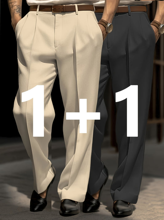 1+1 Set di 2 Pezzi Pantaloni Chino Casual Uomo Loose-Fit per Business