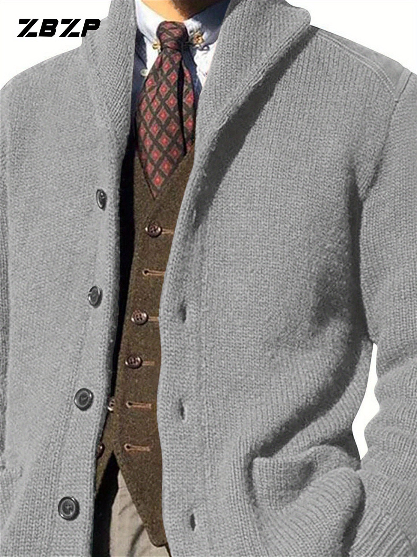 Maglione Uomo ZBZP Marrone con Bottoni - Cappotto in Maglia Pesante con Collo Alto, Modello A339 per Occasioni Formali e Casual Invernali, Comodo da Indossare Ogni Giorno, Taglio Classico Largo e Tessuto Resistente