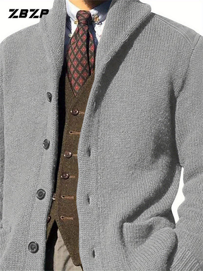 Maglione Uomo ZBZP Marrone con Bottoni - Cappotto in Maglia Pesante con Collo Alto, Modello A339 per Occasioni Formali e Casual Invernali, Comodo da Indossare Ogni Giorno, Taglio Classico Largo e Tessuto Resistente