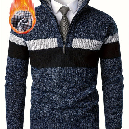 Maglione da uomo a blocchi di colore con collo alla coreana e maglia spessa