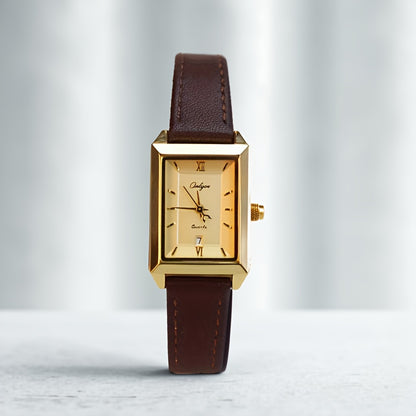 Orologio Elegante da Donna - Cassa Dorata con Cinturino Marrone, Movimento al Quarzo con Data, Orologio di Lusso per Tutti i Giorni e Occasioni Formali - Regalo Ideale per Compleanno/Anniversario, Design Sofisticato