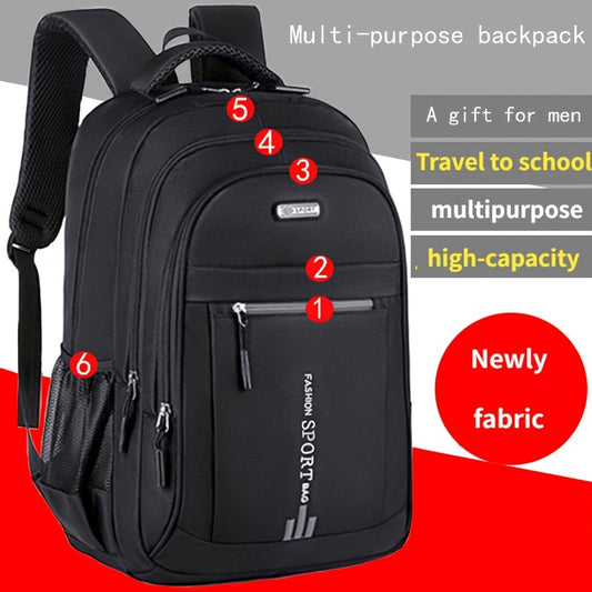 Zaino da Viaggio di Grande Capacità per Uomini - Nylon Resistente, Spallacci Regolabili, Borsa Multiscomparti per Affari e Scuola, Nero, Zaino da Viaggio