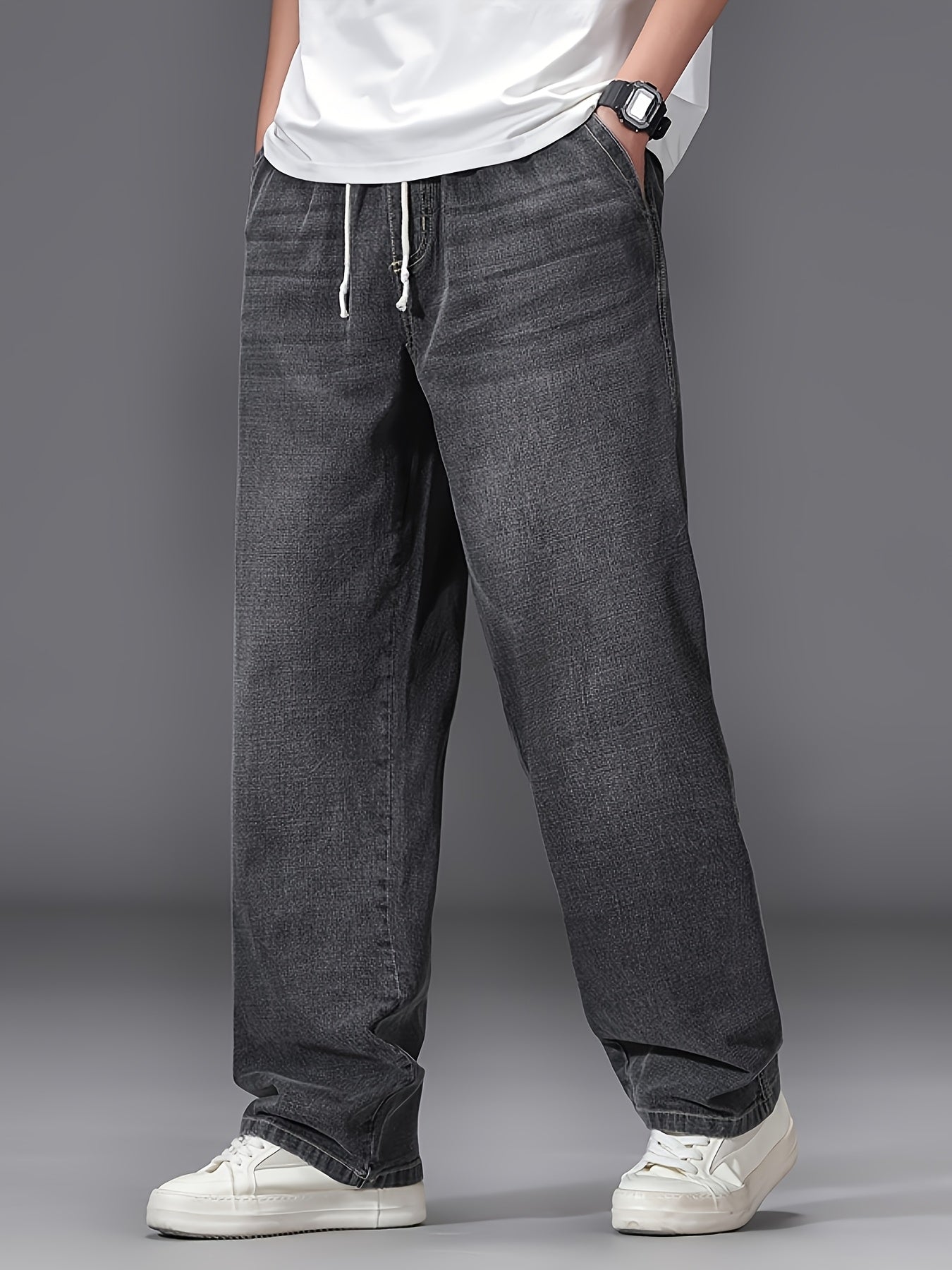 Linea - Jeans azzurri leggeri da uomo, taglia grande, con vita elastica, stile casual, comodi