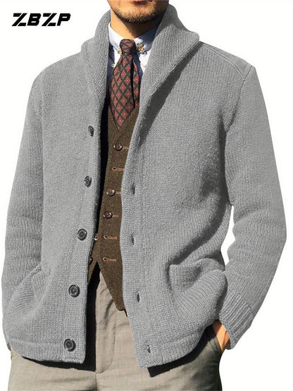 Maglione Uomo ZBZP Marrone con Bottoni - Cappotto in Maglia Pesante con Collo Alto, Modello A339 per Occasioni Formali e Casual Invernali, Comodo da Indossare Ogni Giorno, Taglio Classico Largo e Tessuto Resistente