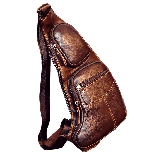 Tracolla Vintage in Vera Pelle per Uomini e Donne - Borsa a Tracolla Leggera con Cintura Regolabile, Scomparti con Zip Multipli, Marrone Caffè per Viaggi all'Aperto, Escursionismo e Campeggio, Zaino da Giornata, Borsa Petto alla Moda, Finitura Testurizzat