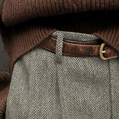 Pantaloni da uomo eleganti in tweed italiano - Pantaloni a gamba dritta a vita alta con chiusura a bottoni, tessuto non elasticizzato per ufficio ed eventi formali - Abbigliamento business autunno/inverno, evento formale, design classico, costruzione resi