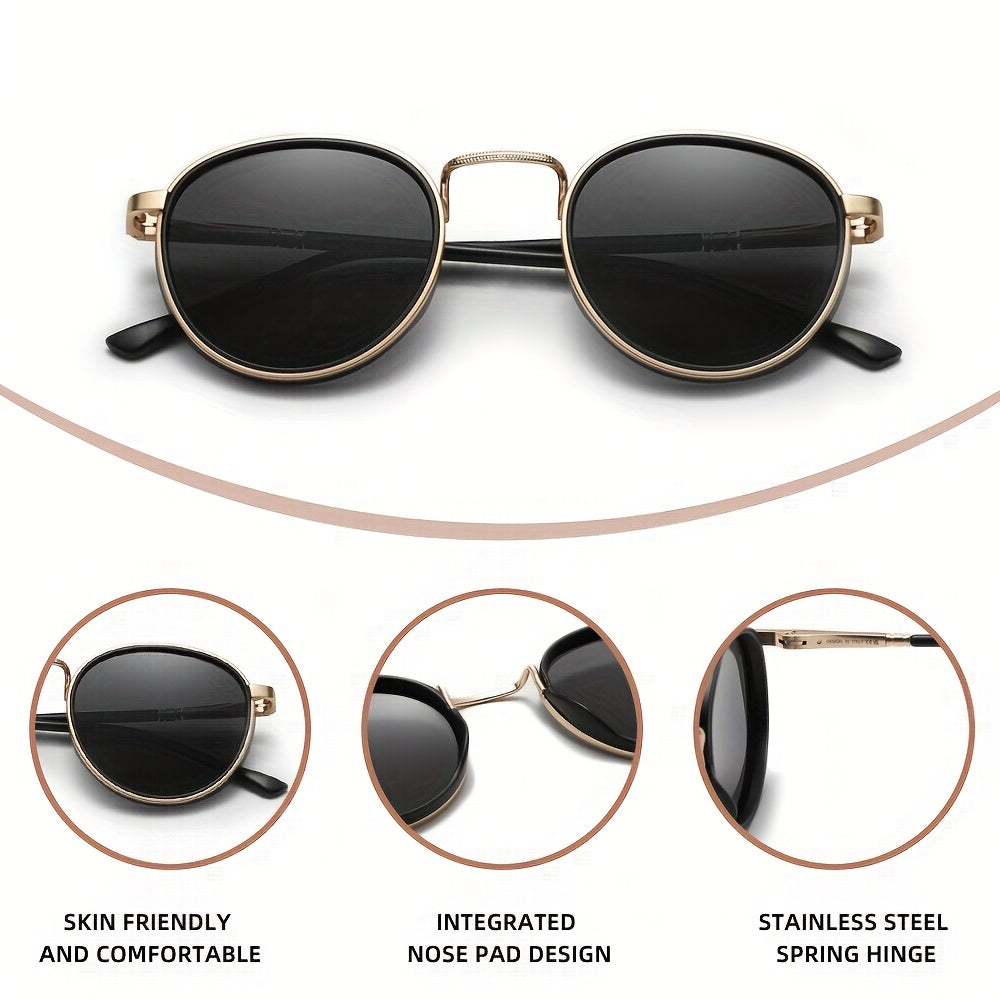 Uomo+ Heritage- Occhiali da Uomo alla Moda - Montatura Rotonda a Cerchio con Accenti Metallici Dorati, Lenti Non pz, Chiusura Magnetica e Stile Vintage per