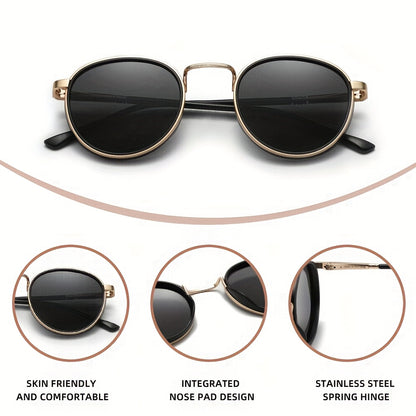 Uomo+ Heritage- Occhiali da Uomo alla Moda - Montatura Rotonda a Cerchio con Accenti Metallici Dorati, Lenti Non pz, Chiusura Magnetica e Stile Vintage per