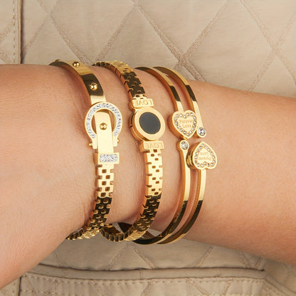 3 pezzi, bracciale da donna in acciaio inossidabile, pendente romano a doppia amore intarsiato con zirconi scintillanti, alla moda e versatile, molto adatto per l'uso quotidiano e come regalo