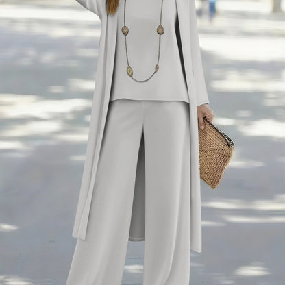 Women'S Casual Solid Color Cardigan Jacket and Vest Pants Three-Piece Set - Long Sleeve, Open Front, All-Season Comfort, Casual Attire|Casual Style|Open Front Jacket