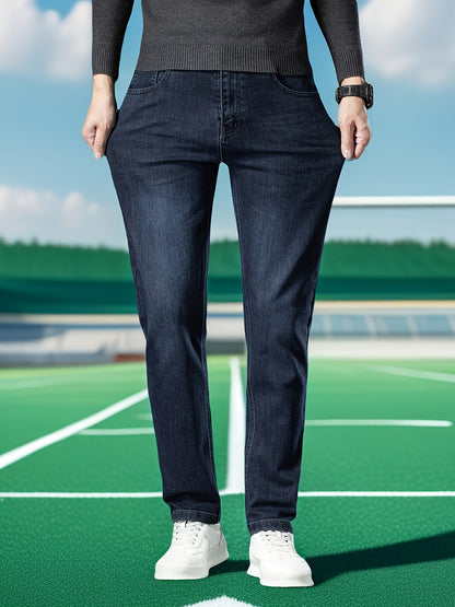 Pantaloni di lusso da uomo in denim finto - Pantaloni dritti con vita media e chiusura a cerniera - Pantaloni formali e casual per ufficio, riunioni, eventi - Design classico non trasparente - Ideali per l'abbigliamento professionale e quotidiano, denim f