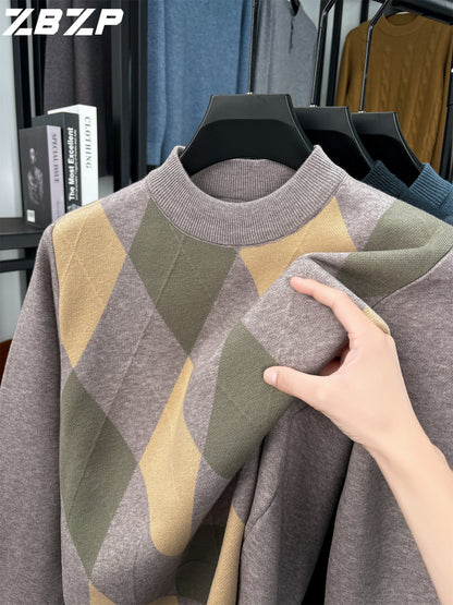 Maglione Autunno-Inverno Uomo ZBZP, Pullover Casual a Mezza Collo Caldo e Moda per Uomini di Media Età