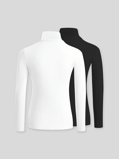 Solid Color Slim Fit Long Sleeve High Neck Pullover T-Shirt Two-Piece Set