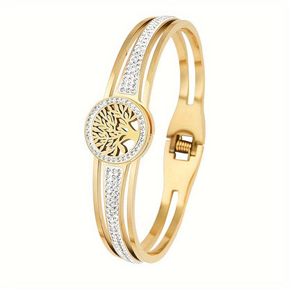 1pz Braccialetto Bangle In Acciaio Inossidabile Albero Della Vita, Braccialetto Da Uomo Di Moda