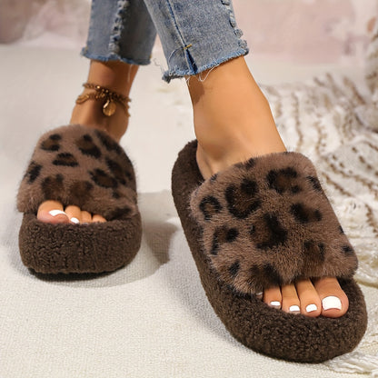 Pantofole da donna accoglienti con stampa leopardata - Morbide pantofole da casa con fodera in pile, calde e confortevoli con suola in TPU, stile casual per uso interno, pantofole da interno | Pantofole con stampa leopardata | Fodera in pile morbido, pant