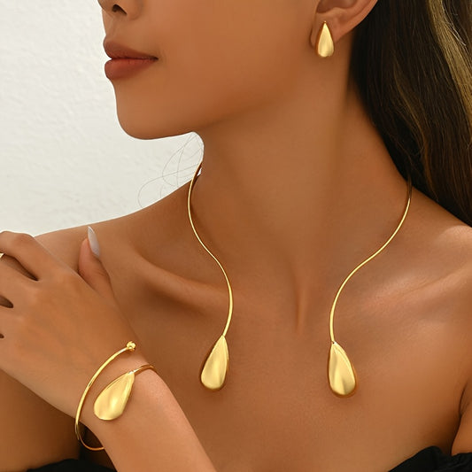4 Pezzi Set di Orecchini a Goccia Eleganti Geometrici Lucidi, Bracciale e Collana per Donne