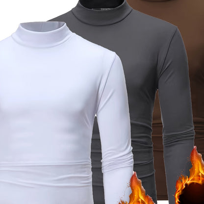 3pcs Camicie a maniche lunghe con collo alto in pile termica per uomo - Slim Fit Stand Collar Base Layer, Top casual invernali a tinta unita per strati, Bianco/Nero/Azzurro marino, Essenziali per il tempo freddo, Collo alto elegante, Camicia comoda