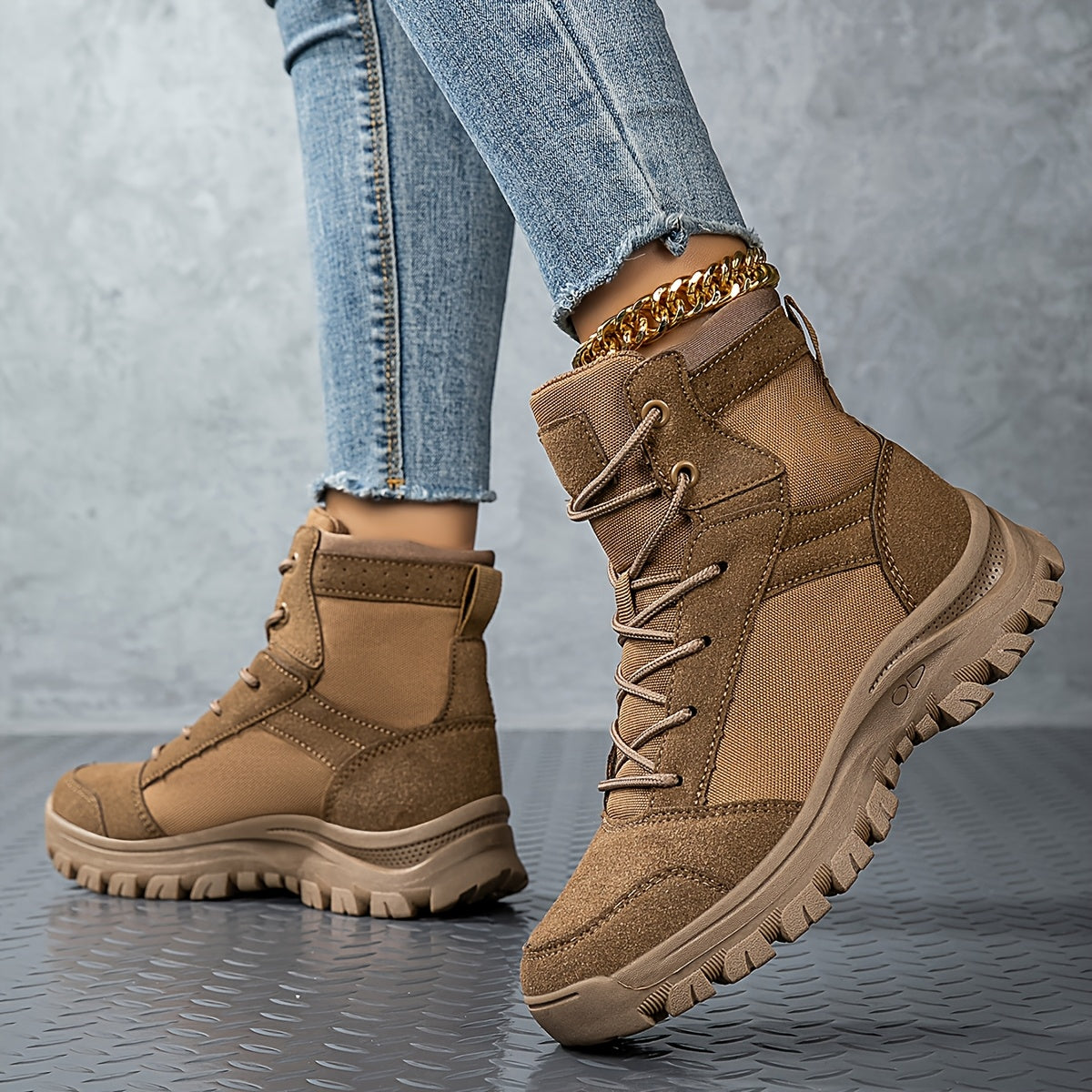 Scarpe da Trekking Donna, Stivali Tattici Antiscivolo Leggeri e Resistenti per Tutte le Stagioni, Stivaletti da Moto Mid-Cut Desert