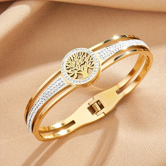 1pz Braccialetto Bangle In Acciaio Inossidabile Albero Della Vita, Braccialetto Da Uomo Di Moda