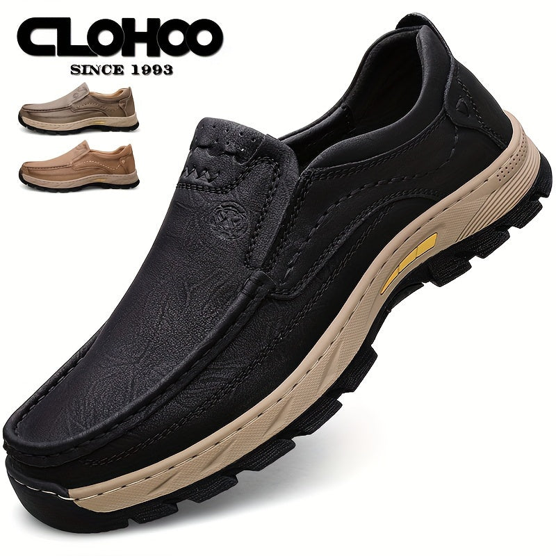 Scarpe da uomo in pelle di mucca divisa CLOHOO, comode scarpe mocassino slip-on con suola in gomma antiscivolo per camminare, calzature da uomo