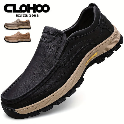 Scarpe da uomo in pelle di mucca divisa CLOHOO, comode scarpe mocassino slip-on con suola in gomma antiscivolo per camminare, calzature da uomo