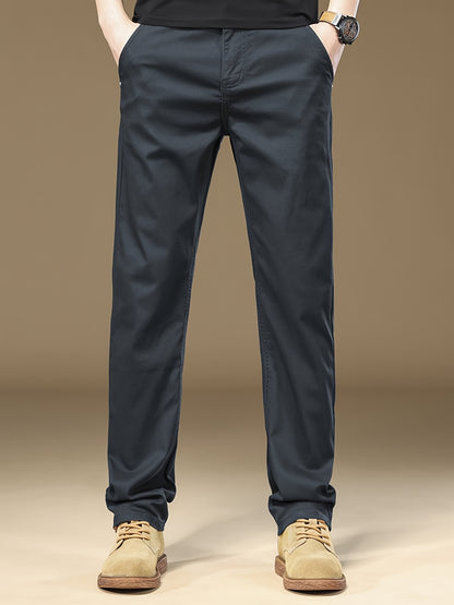 Pantaloni casual slim-fit per uomo - Pantaloni dritti con vita elastica, colore solido, comfort primaverile/autunnale, lavabili in lavatrice, lunghezza regolare per abbigliamento da lavoro e casual, abbigliamento primaverile/autunnale, pantaloni dritti el