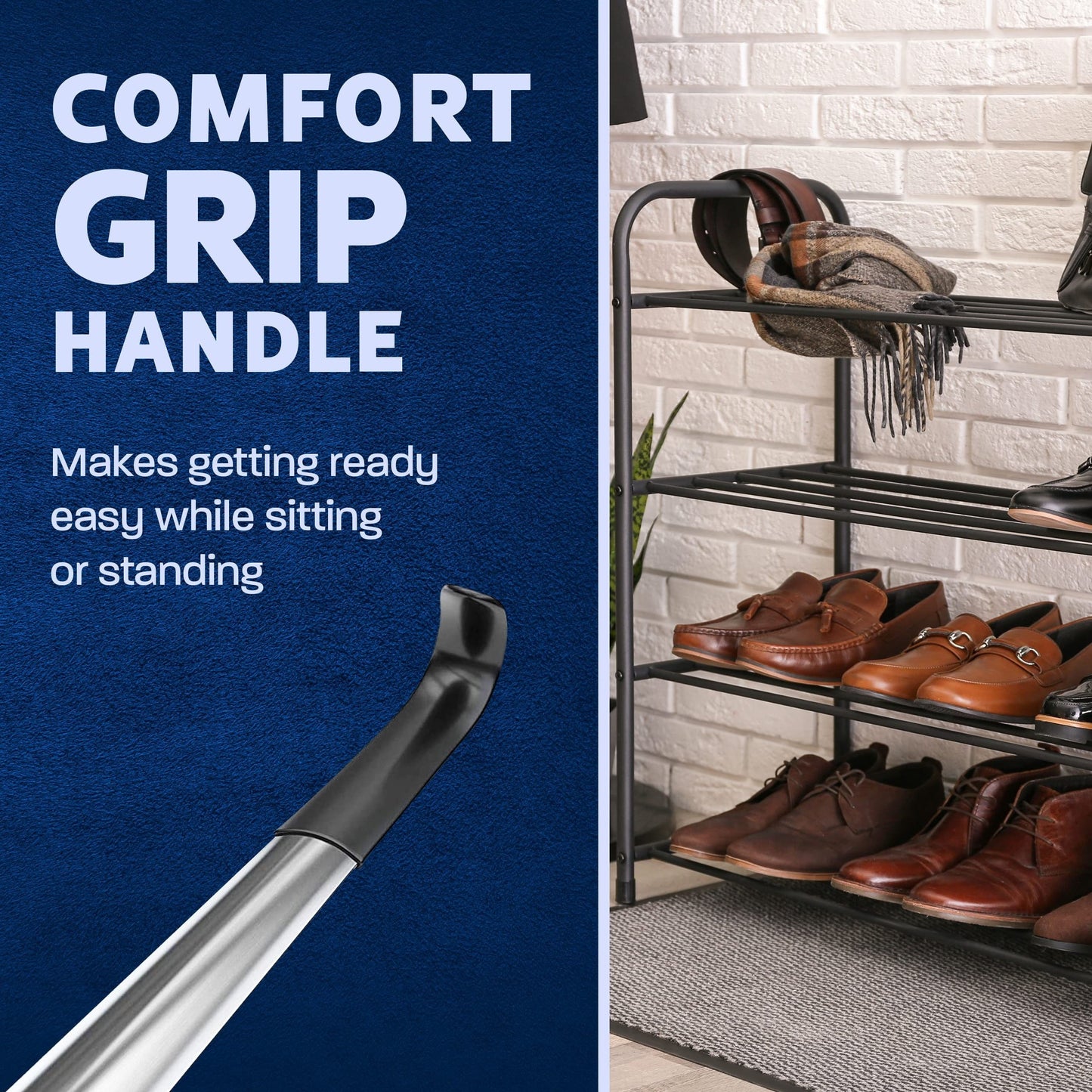 1pz Extra Lungo 41.91 cm Calzascarpe in Acciaio Inox per Anziani - Impugnatura Comfort Antiscivolo, Costruzione in Metallo Durevole, Strumento Facile per Mettere e Togliere le Scarpe per Anziani, Disabili, Persone con Mobilità Ridotta