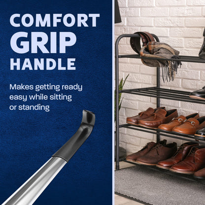 1pz Extra Lungo 41.91 cm Calzascarpe in Acciaio Inox per Anziani - Impugnatura Comfort Antiscivolo, Costruzione in Metallo Durevole, Strumento Facile per Mettere e Togliere le Scarpe per Anziani, Disabili, Persone con Mobilità Ridotta