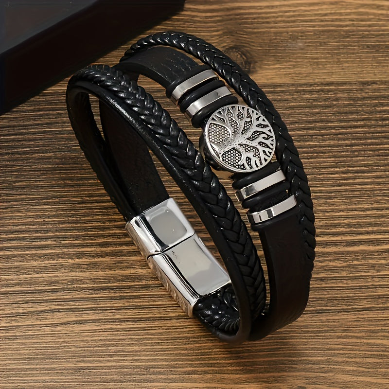 Lorian - Bracciale in Pelle PU Trendy e Minimalista, con Chiusura Magnetica per Uomo