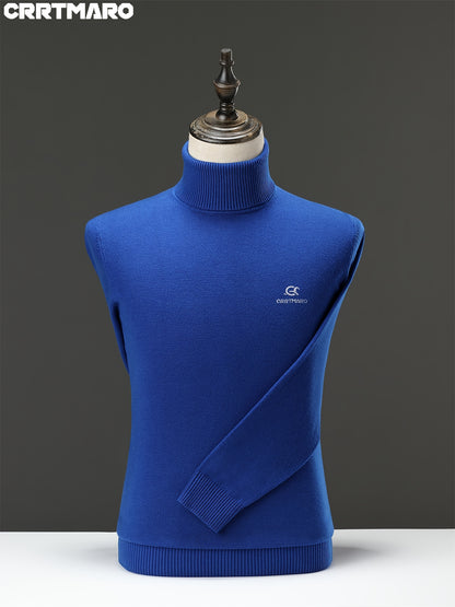 Maglione da uomo CRRTMARAO ricamato - Maglione in acrilico spesso con collo a mezza altezza, maglione casual caldo per l'autunno/inverno per uomini di mezza età, colore solido, vestibilità regolare