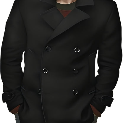 1pz Cappotto Invernale Pesante da Uomo - Giacca Doppiopetto con Colletto a Lancia, Grande Bottone sul Risvolto & Passanti in Tinta Unita (Tessuto Non Elasticizzato) - Capospalla Spesso per Taglie Grandi e Alte, Abbigliamento Casual ed Elegante (Marrone),