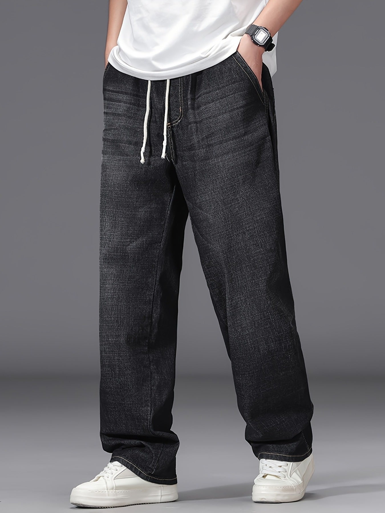 Linea - Jeans azzurri leggeri da uomo, taglia grande, con vita elastica, stile casual, comodi