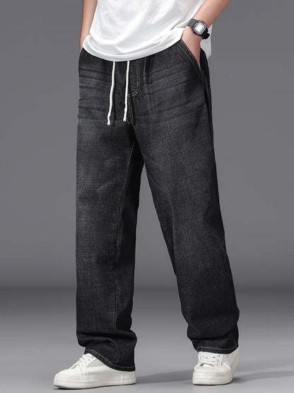 Linea - Jeans azzurri leggeri da uomo, taglia grande, con vita elastica, stile casual, comodi