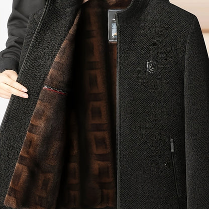 Lisen OBM Giacca Invernale Uomo con Fodera in Pelliccia di Lusso - Cappotto a Collo Alto e Zip Completa, Interno Nero/Marrone/Beige, Logo Dorato, Lavabile a Mano per Uomini Maturi, Idealmente adatto al Freddo & Occasioni Formali, Abbigliamento Invernale p