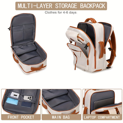 ZAINO DA VIAGGIO PER LAPTOP APPROVATO DALL'AEROPORTO da 39.62 cm con Scomparto per Scarpe e Cinghia per Bagaglio - Zaino Resistente per Affari ed Escursionismo in Beige e Marrone, Scomparti Multipli, Spallacci Regolabili, Solo Lavaggio a Mano, Design Eleg