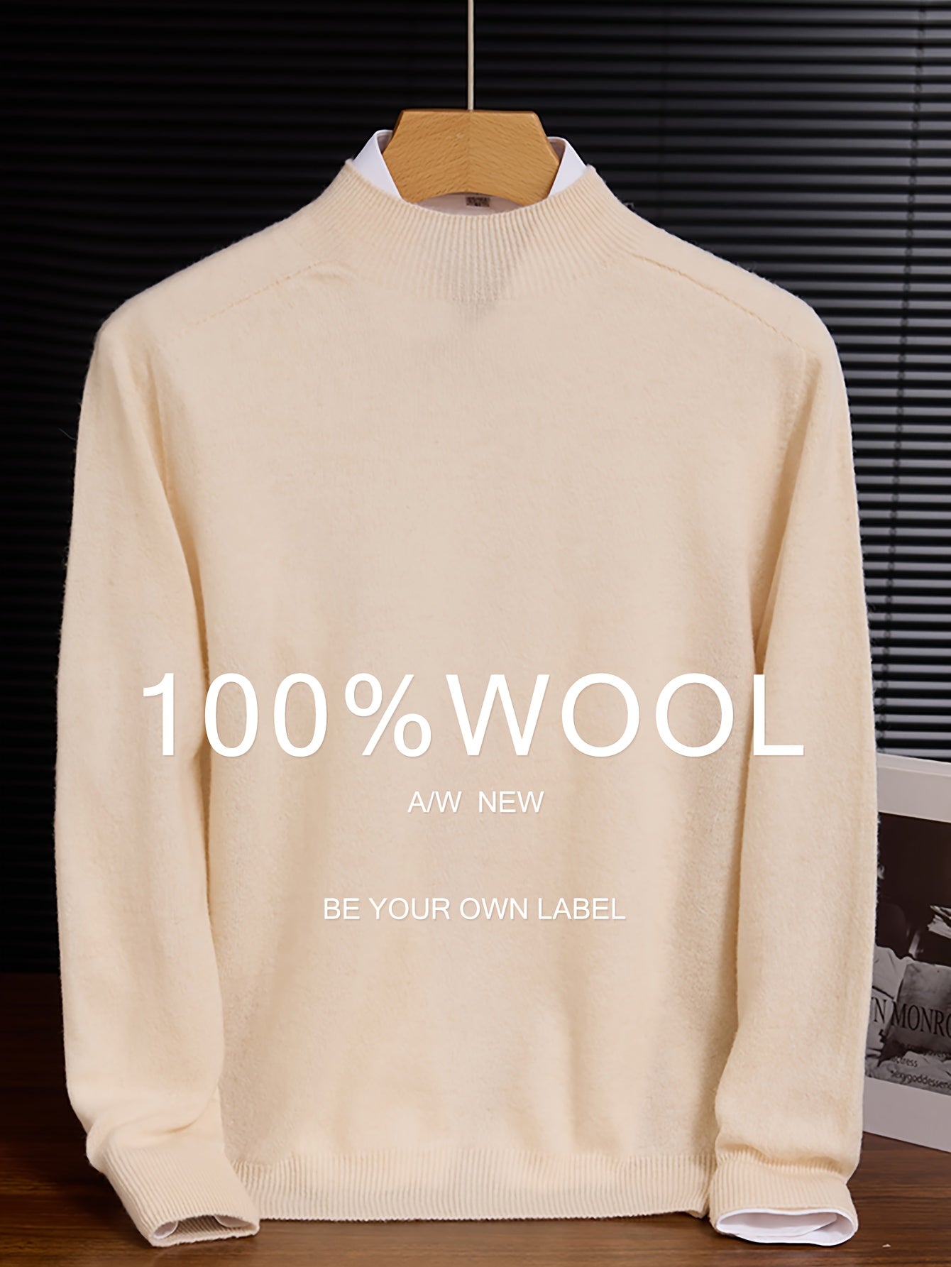 Maglione 100% Yarn da uomo - Morbido, traspirante, leggero, con scollo a giro, maniche e orlo ribassati, stile casual business casual per l'autunno/inverno, beige, perfetto per strati o outfit standalone, maglione a maniche corte, maglia