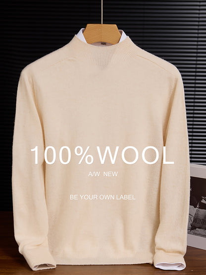 Maglione 100% Yarn da uomo - Morbido, traspirante, leggero, con scollo a giro, maniche e orlo ribassati, stile casual business casual per l'autunno/inverno, beige, perfetto per strati o outfit standalone, maglione a maniche corte, maglia