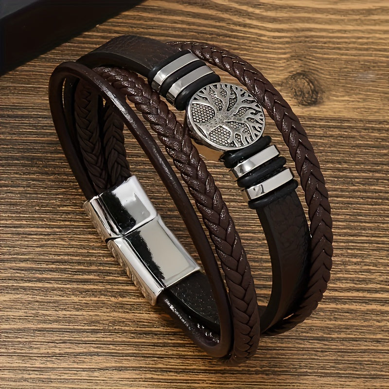 Lorian - Bracciale in Pelle PU Trendy e Minimalista, con Chiusura Magnetica per Uomo