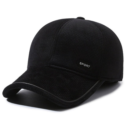 1pz Cappello da baseball caldo invernale unisex, a prova di vento e freddo, imbottito in pile di poliestere, stile sportivo con falde per le orecchie, traspirante, tessuto spesso di colore solido, lavaggio a mano/ristretto solo - Nero