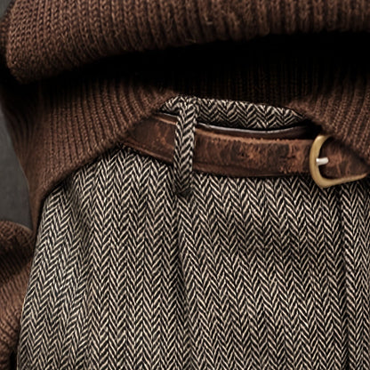 Pantaloni da uomo eleganti in tweed italiano - Pantaloni a gamba dritta a vita alta con chiusura a bottoni, tessuto non elasticizzato per ufficio ed eventi formali - Abbigliamento business autunno/inverno, evento formale, design classico, costruzione resi