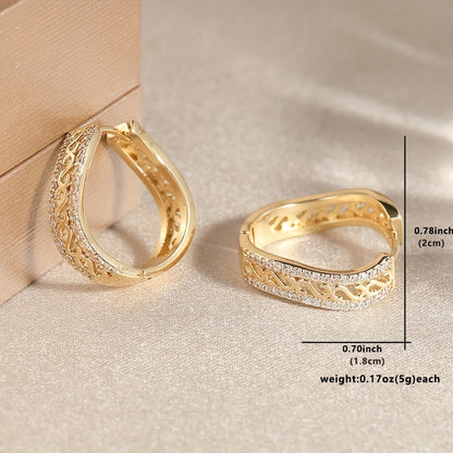 Orecchini circolari da donna in rame placcato oro con zirconi incastonati - Stile vintage bohemien, perfetti per Natale e tutte le occasioni