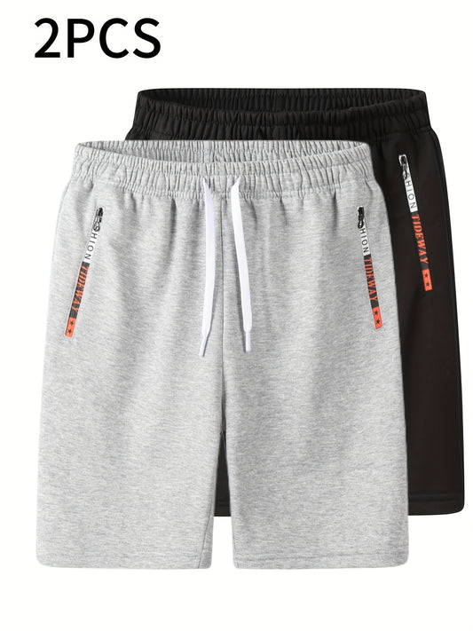 2 Pezzi Pantaloncini Uomo Casual Estivi - Shorts con Tasche a Zip, Design Minimalista Multi-Tasca per Uso Quotidiano, Corsa e Viaggio, Tessuto 100% Poliestere, Vita Regolabile, Lavabili in Lavatrice, Morbido al Tatto, Ideali per Attività Estive, Taglia Gr