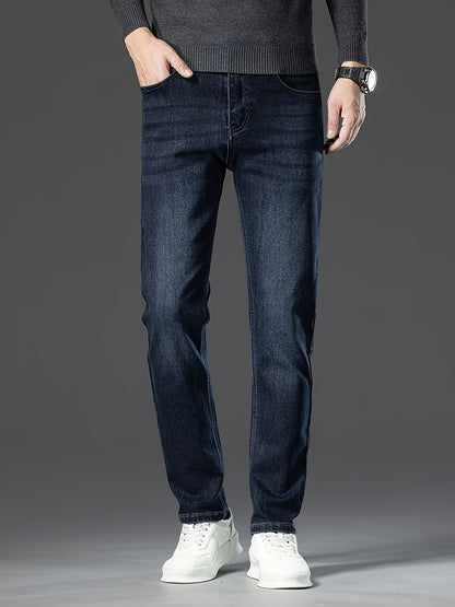 Pantaloni di lusso da uomo in denim finto - Pantaloni dritti con vita media e chiusura a cerniera - Pantaloni formali e casual per ufficio, riunioni, eventi - Design classico non trasparente - Ideali per l'abbigliamento professionale e quotidiano, denim f