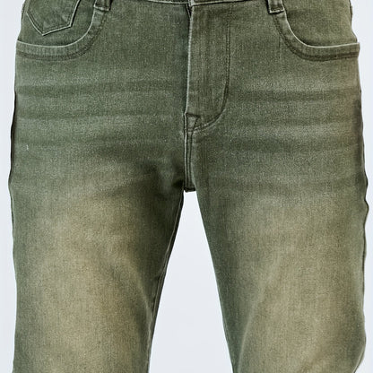 1pezzo Pantaloni casual da uomo slim-fit in denim sintetico, con chiusura a bottoni, comodi per tutte le stagioni, lavaggio leggero, kaki, versatili per abbigliamento casual, abbigliamento confortevole | Slim Fit Faux Denim | Tessuto resistente