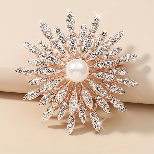 Spilla a doppio strato di lusso con perle di imitazione e strass, accessorio di moda per abbigliamento femminile, versatile per l'uso quotidiano, compatibile con tutte le stagioni.