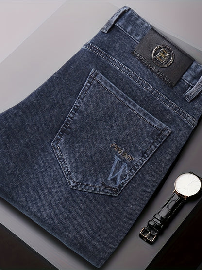 Pantaloni in denim finto elasticizzato a vita alta da uomo - Pantaloni in denim finto elasticizzato non trasparente con chiusura a bottone, design classico a cinque tasche, pantaloni formali e casual per tutte le stagioni per occasioni speciali e quotidia