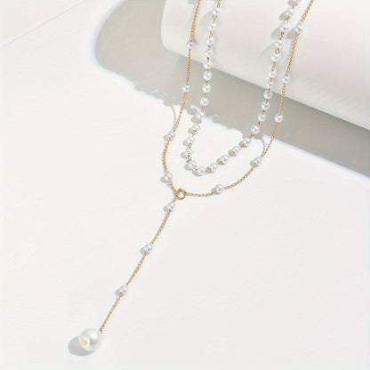 1pezzo Collier Elegante a Doppio Strato con Perle Finte e Fiocchi - Stile Vintage, Lega di Zinco, Conteggio di Perline Regolabile per Indossare Ogni Giorno e in Occasione, Accessorio per Tutte le Stagioni