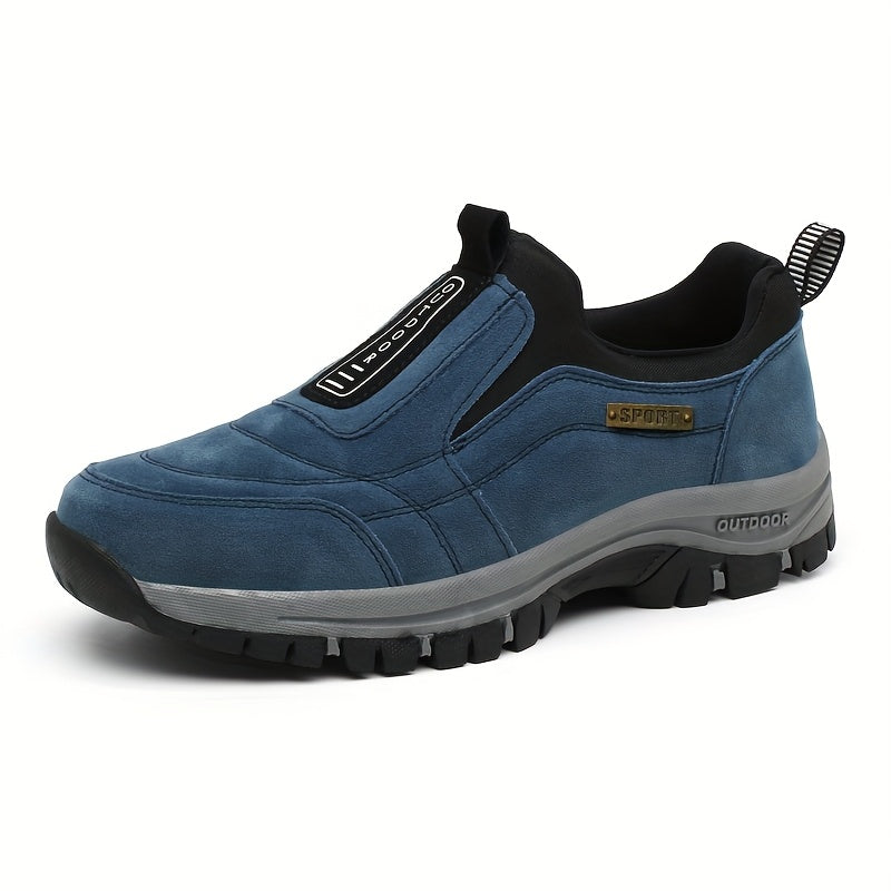 Scarpe da trekking slip-on da uomo - Sola spessa e morbida, parte superiore in tessuto traspirante, leggere e comode per passeggiate all'aperto, abbigliamento casual e trekking, stivali da trekking, design a punta rotonda, calzature adatte