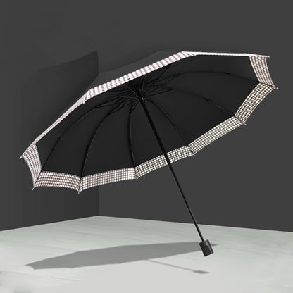 Ombrello pieghevole grande con 10 stecche, ombrello extra-large a tre pieghe per due persone, motivo britannico business, elegante e alla moda per uomini e donne